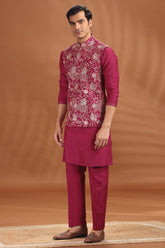 Rani Pink Silk Kurta Pajama with Embroidered Jacket